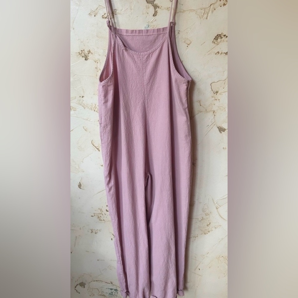 Adorable Pink Gauze Jumper Size L 100% Cotton Adjustable Straps Summer Pockets - Picture 2 of 5